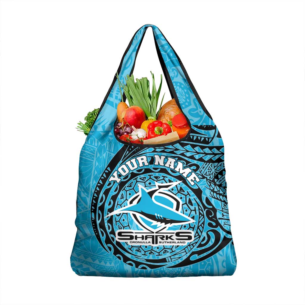 Personalized Cronulla Sutherland Sharks Grocery Bag Polynesian Tribal Chest and Sleeve Tattoo