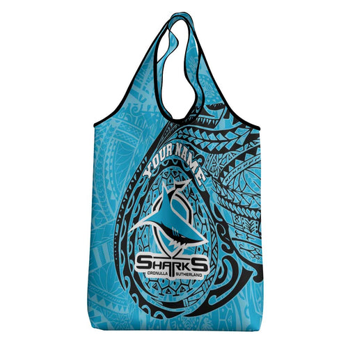 Personalized Cronulla Sutherland Sharks Grocery Bag Polynesian Tribal Chest and Sleeve Tattoo