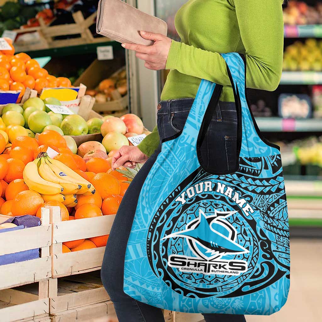 Personalized Cronulla Sutherland Sharks Grocery Bag Polynesian Tribal Chest and Sleeve Tattoo