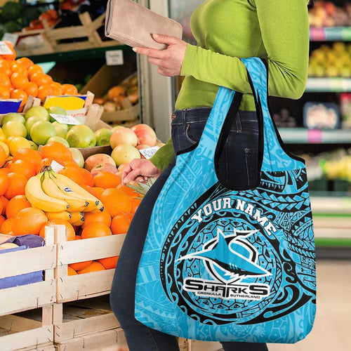 Personalized Cronulla Sutherland Sharks Grocery Bag Polynesian Tribal Chest and Sleeve Tattoo