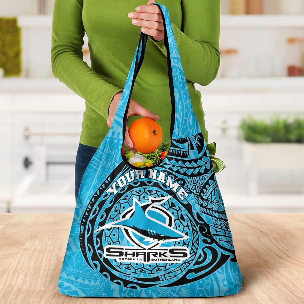 Personalized Cronulla Sutherland Sharks Grocery Bag Polynesian Tribal Chest and Sleeve Tattoo