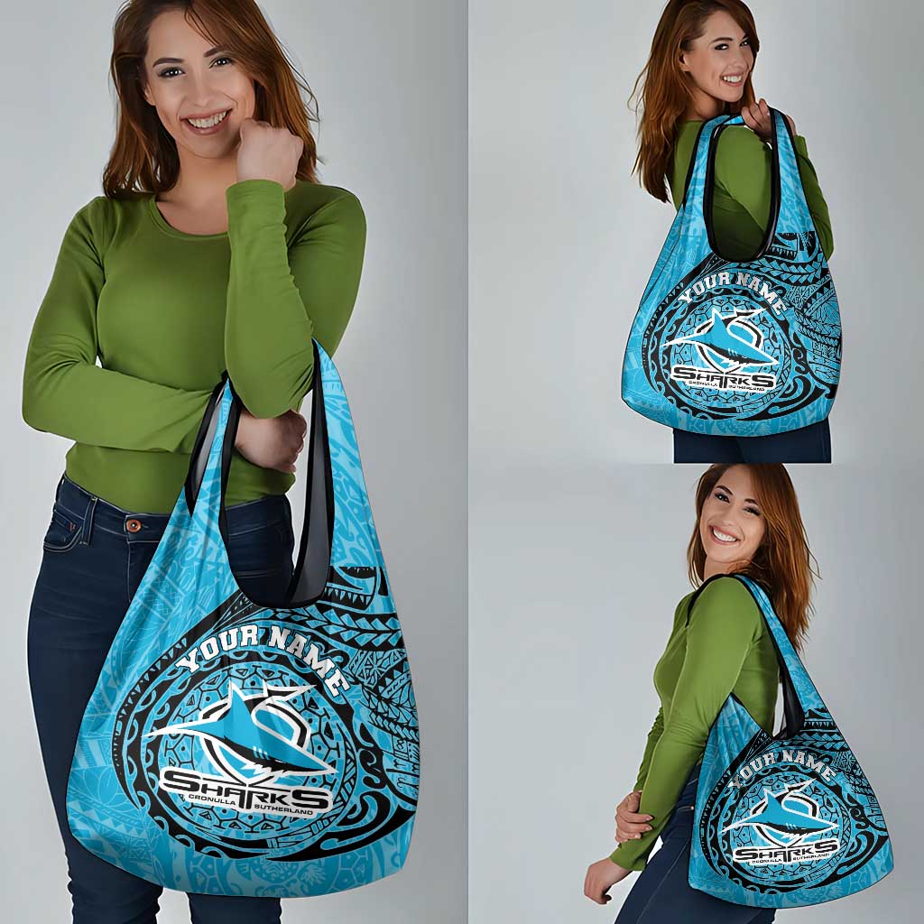 Personalized Cronulla Sutherland Sharks Grocery Bag Polynesian Tribal Chest and Sleeve Tattoo