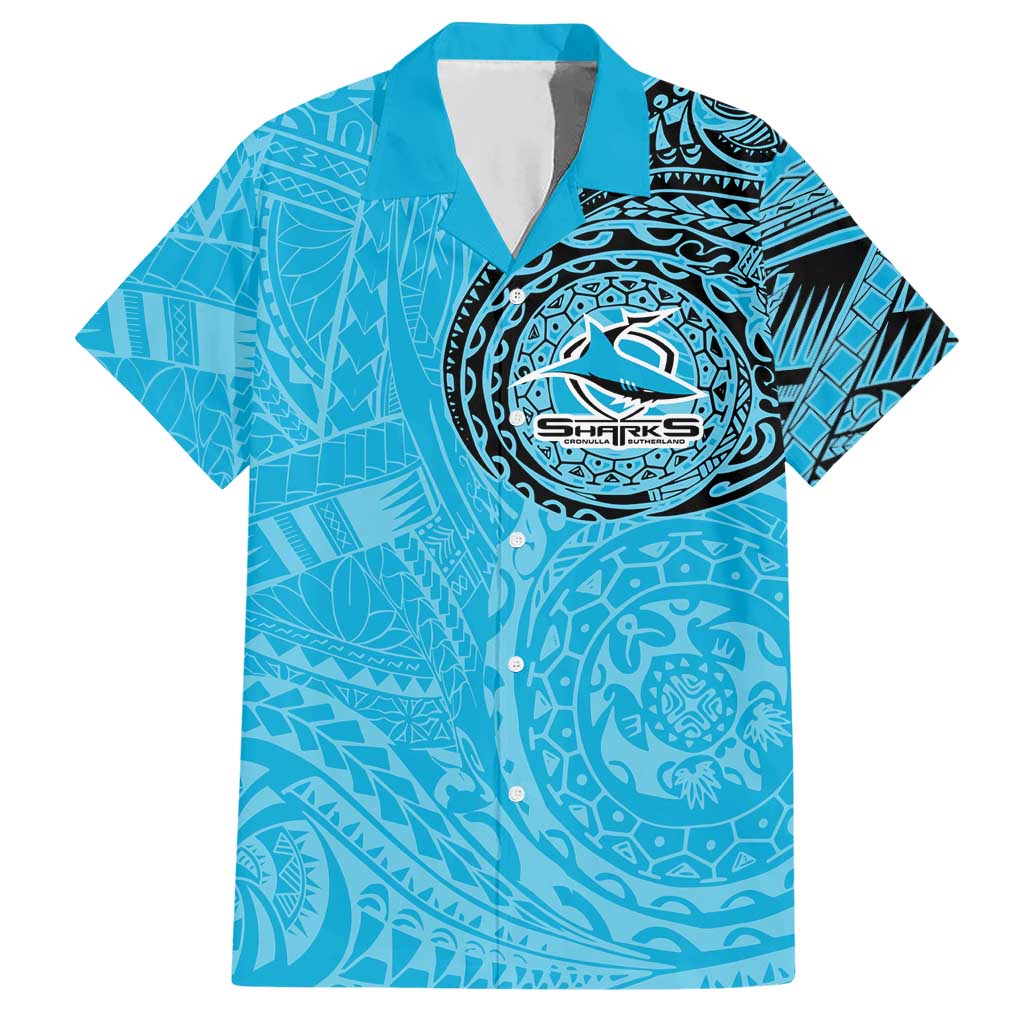 Personalized Cronulla Sutherland Sharks Hawaiian Shirt Polynesian Tribal Chest and Sleeve Tattoo
