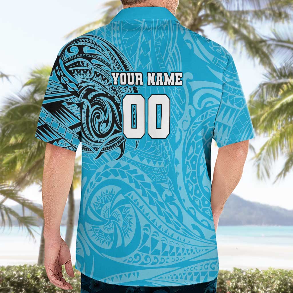Personalized Cronulla Sutherland Sharks Hawaiian Shirt Polynesian Tribal Chest and Sleeve Tattoo