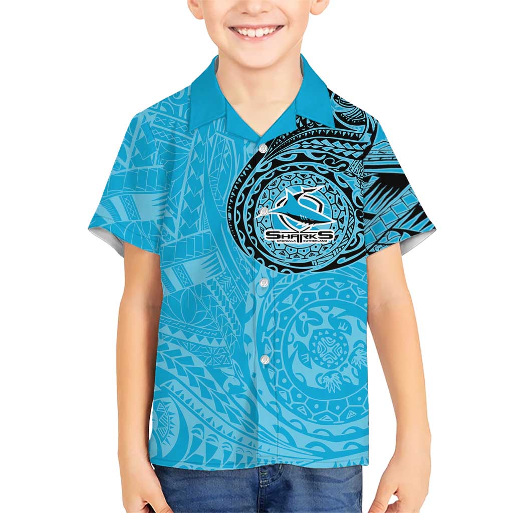 Personalized Cronulla Sutherland Sharks Hawaiian Shirt Polynesian Tribal Chest and Sleeve Tattoo