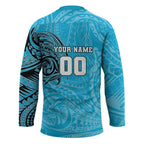 Personalized Cronulla Sutherland Sharks Hockey Jersey Polynesian Tribal Chest and Sleeve Tattoo