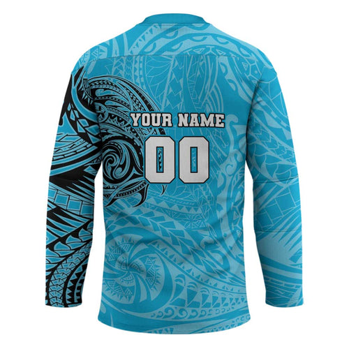 Personalized Cronulla Sutherland Sharks Hockey Jersey Polynesian Tribal Chest and Sleeve Tattoo