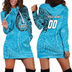 Personalized Cronulla Sutherland Sharks Hoodie Dress Polynesian Tribal Chest and Sleeve Tattoo