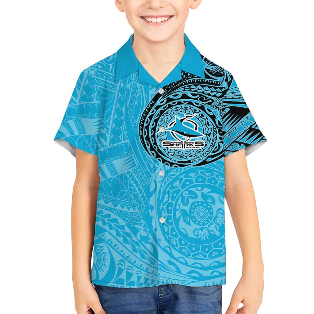 Personalized Cronulla Sutherland Sharks Kid Hawaiian Shirt Polynesian Tribal Chest and Sleeve Tattoo