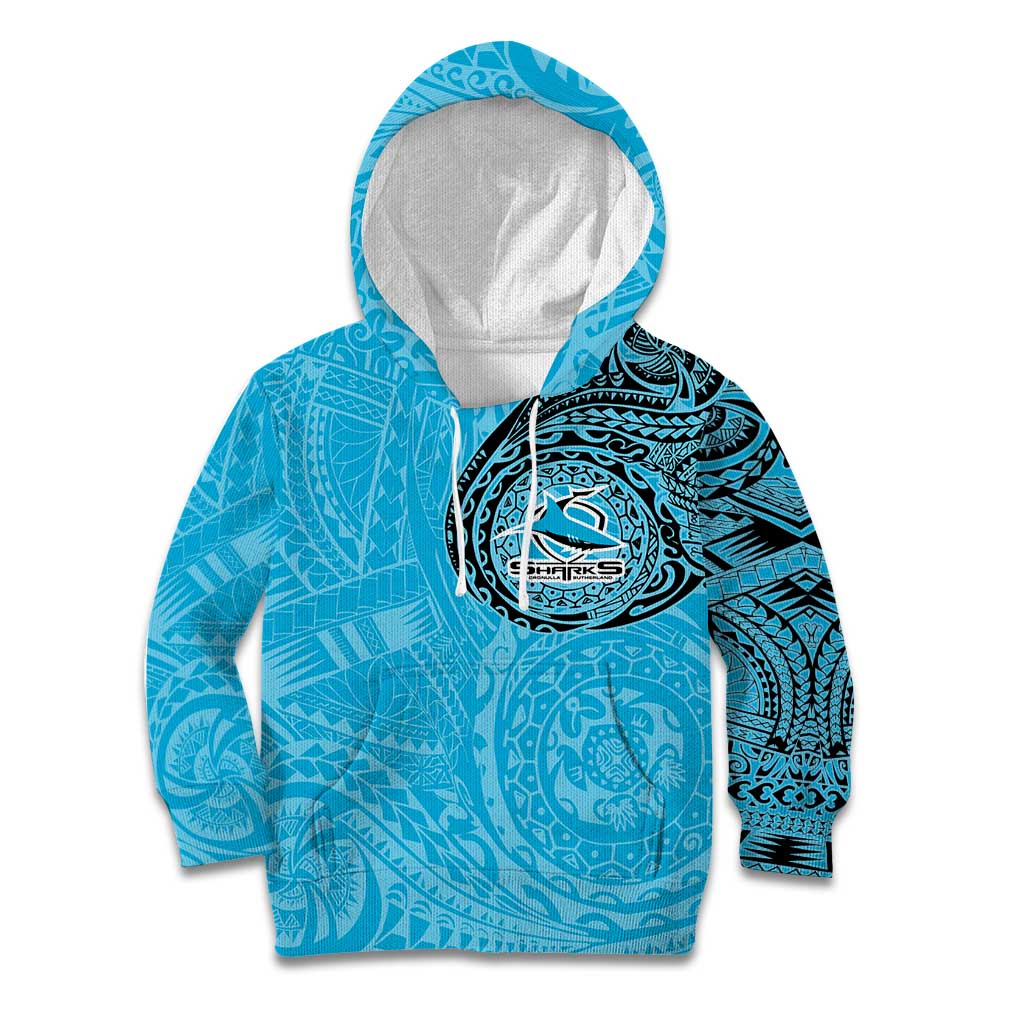 Personalized Cronulla Sutherland Sharks Kid Hoodie Polynesian Tribal Chest and Sleeve Tattoo
