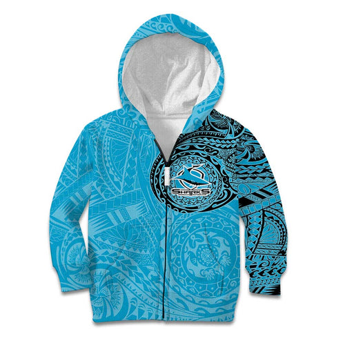 Personalized Cronulla Sutherland Sharks Kid Hoodie Polynesian Tribal Chest and Sleeve Tattoo