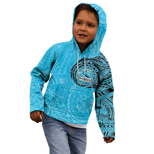 Personalized Cronulla Sutherland Sharks Kid Hoodie Polynesian Tribal Chest and Sleeve Tattoo