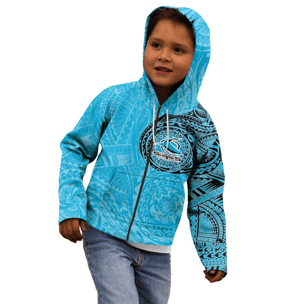 Personalized Cronulla Sutherland Sharks Kid Hoodie Polynesian Tribal Chest and Sleeve Tattoo