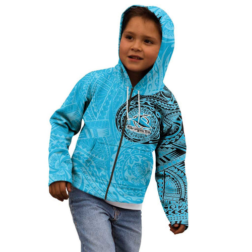 Personalized Cronulla Sutherland Sharks Kid Hoodie Polynesian Tribal Chest and Sleeve Tattoo