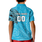 Personalized Cronulla Sutherland Sharks Kid Polo Shirt Polynesian Tribal Chest and Sleeve Tattoo