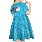 Personalized Cronulla Sutherland Sharks Kid Short Sleeve Dress Polynesian Tribal Chest and Sleeve Tattoo