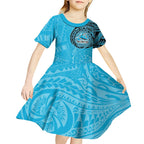 Personalized Cronulla Sutherland Sharks Kid Short Sleeve Dress Polynesian Tribal Chest and Sleeve Tattoo