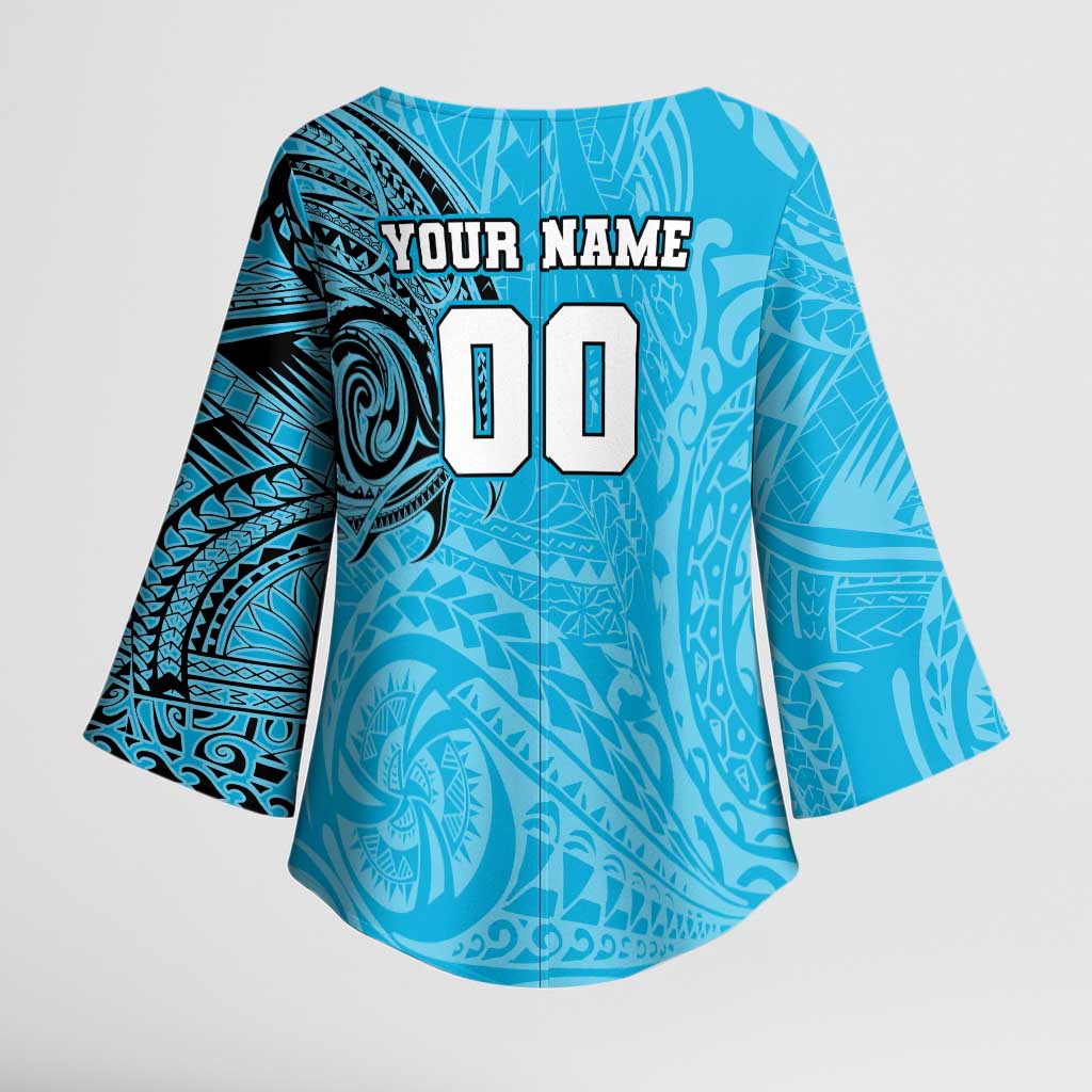 Personalized Cronulla Sutherland Sharks Kimono Sleeve Blouse Polynesian Tribal Chest and Sleeve Tattoo