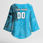 Personalized Cronulla Sutherland Sharks Kimono Sleeve Blouse Polynesian Tribal Chest and Sleeve Tattoo