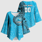 Personalized Cronulla Sutherland Sharks Kimono Sleeve Blouse Polynesian Tribal Chest and Sleeve Tattoo