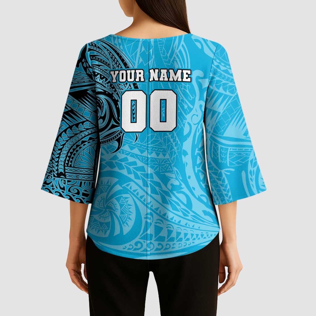Personalized Cronulla Sutherland Sharks Kimono Sleeve Blouse Polynesian Tribal Chest and Sleeve Tattoo