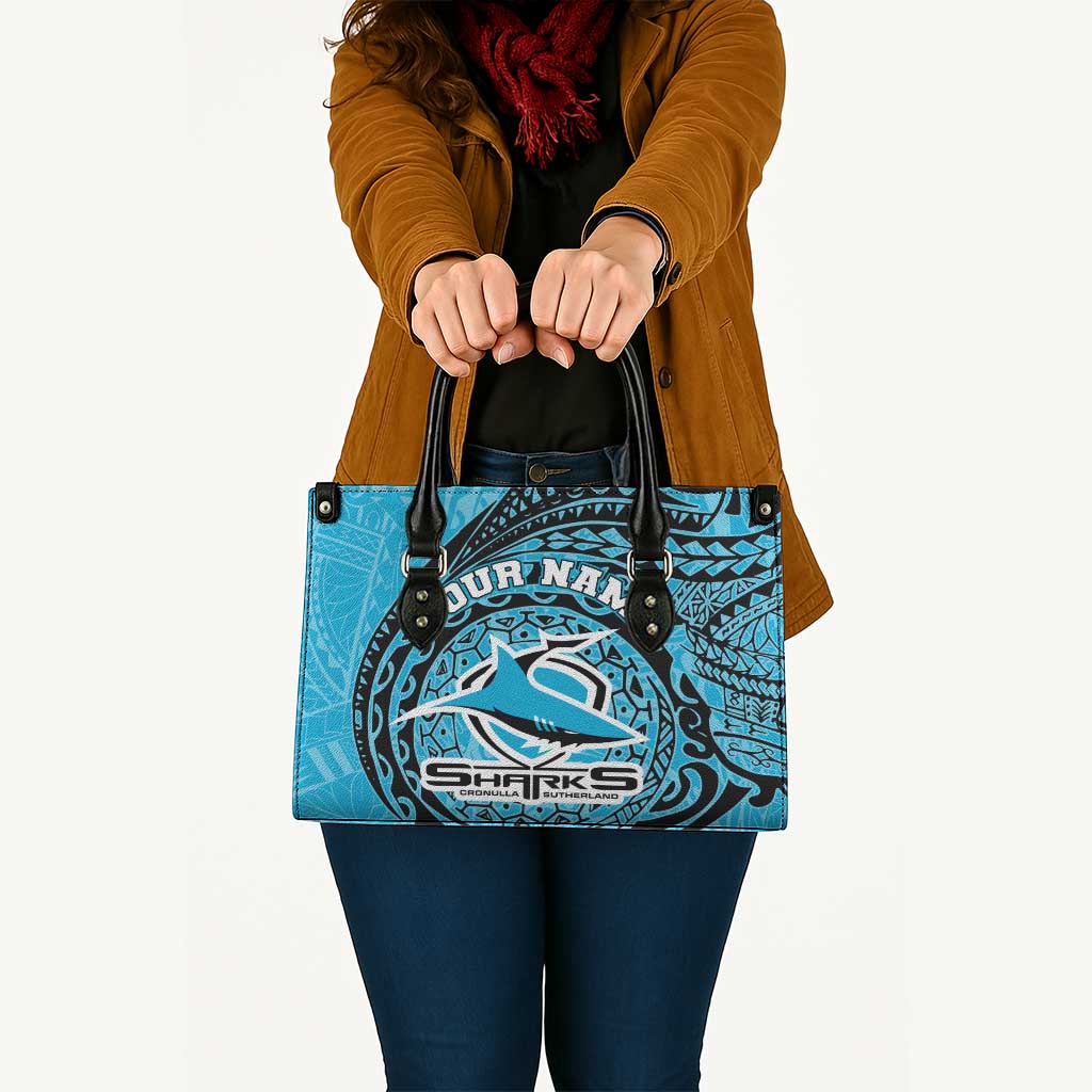 Personalized Cronulla Sutherland Sharks Leather Bag Polynesian Tribal Chest and Sleeve Tattoo