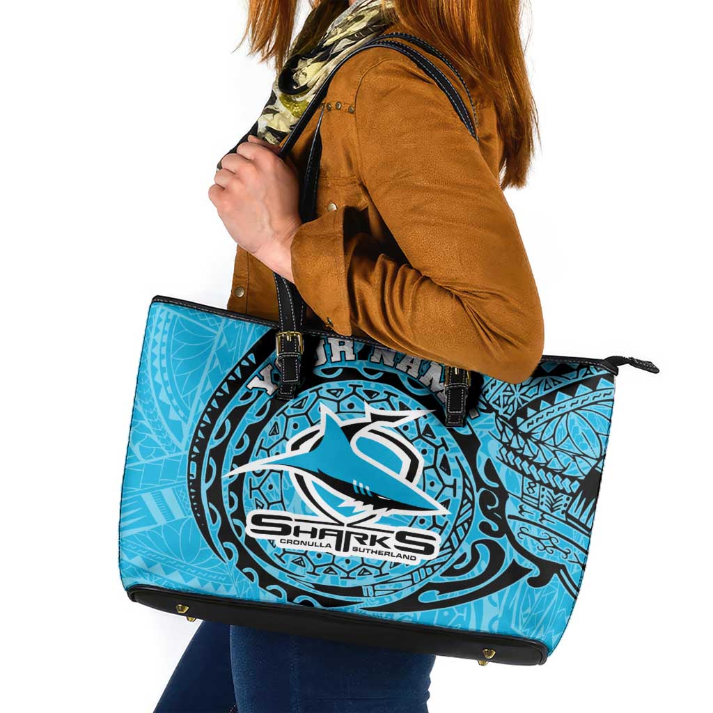 Personalized Cronulla Sutherland Sharks Leather Tote Bag Polynesian Tribal Chest and Sleeve Tattoo