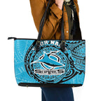 Personalized Cronulla Sutherland Sharks Leather Tote Bag Polynesian Tribal Chest and Sleeve Tattoo