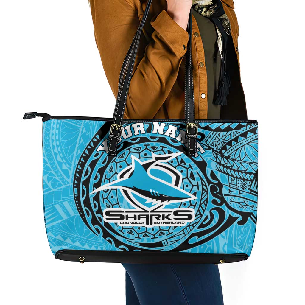 Personalized Cronulla Sutherland Sharks Leather Tote Bag Polynesian Tribal Chest and Sleeve Tattoo