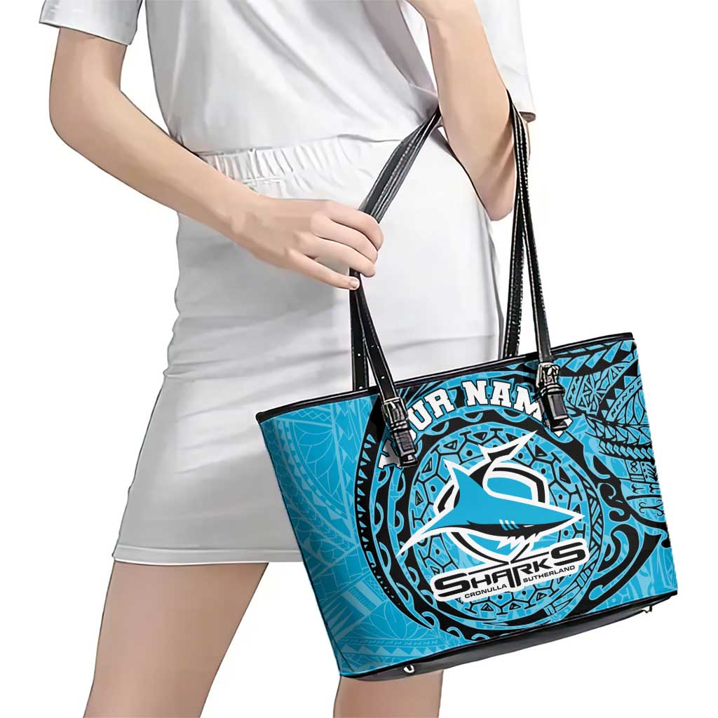 Personalized Cronulla Sutherland Sharks Leather Tote Bag Polynesian Tribal Chest and Sleeve Tattoo