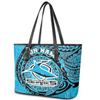 Personalized Cronulla Sutherland Sharks Leather Tote Bag Polynesian Tribal Chest and Sleeve Tattoo
