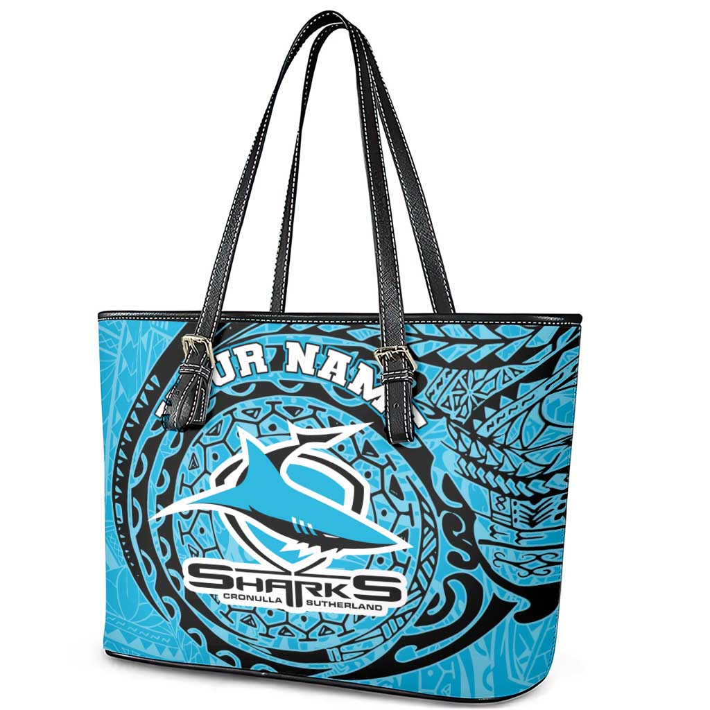 Personalized Cronulla Sutherland Sharks Leather Tote Bag Polynesian Tribal Chest and Sleeve Tattoo