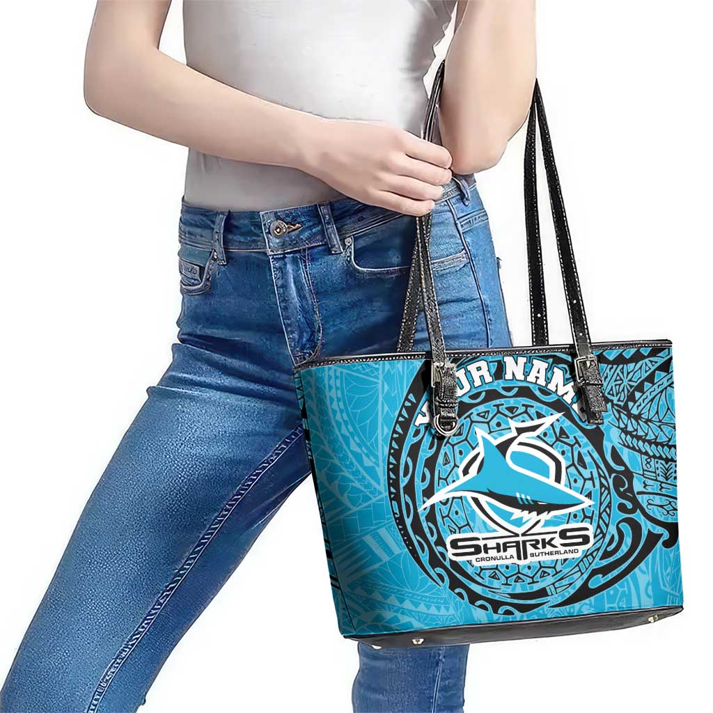 Personalized Cronulla Sutherland Sharks Leather Tote Bag Polynesian Tribal Chest and Sleeve Tattoo