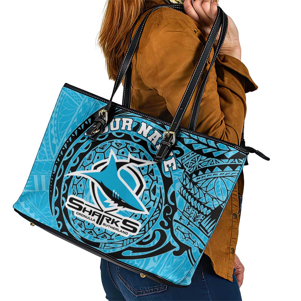 Personalized Cronulla Sutherland Sharks Leather Tote Bag Polynesian Tribal Chest and Sleeve Tattoo