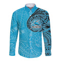 Personalized Cronulla Sutherland Sharks Long Sleeve Button Shirt Polynesian Tribal Chest and Sleeve Tattoo