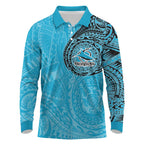 Personalized Cronulla Sutherland Sharks Long Sleeve Polo Shirt Polynesian Tribal Chest and Sleeve Tattoo