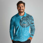 Personalized Cronulla Sutherland Sharks Long Sleeve Polo Shirt Polynesian Tribal Chest and Sleeve Tattoo