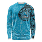 Personalized Cronulla Sutherland Sharks Long Sleeve Shirt Polynesian Tribal Chest and Sleeve Tattoo
