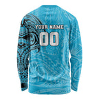 Personalized Cronulla Sutherland Sharks Long Sleeve Shirt Polynesian Tribal Chest and Sleeve Tattoo