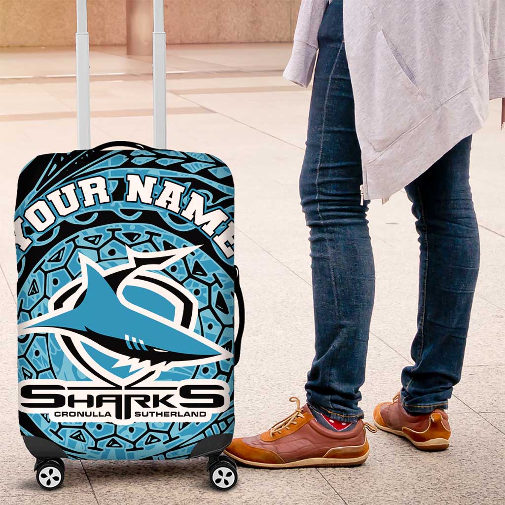 Personalized Cronulla Sutherland Sharks Luggage Cover Polynesian Tribal Chest and Sleeve Tattoo