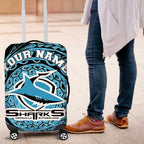Personalized Cronulla Sutherland Sharks Luggage Cover Polynesian Tribal Chest and Sleeve Tattoo