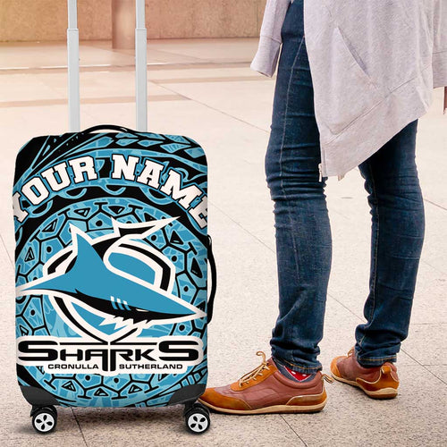 Personalized Cronulla Sutherland Sharks Luggage Cover Polynesian Tribal Chest and Sleeve Tattoo