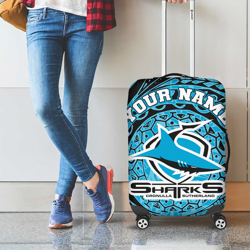 Personalized Cronulla Sutherland Sharks Luggage Cover Polynesian Tribal Chest and Sleeve Tattoo