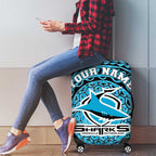 Personalized Cronulla Sutherland Sharks Luggage Cover Polynesian Tribal Chest and Sleeve Tattoo