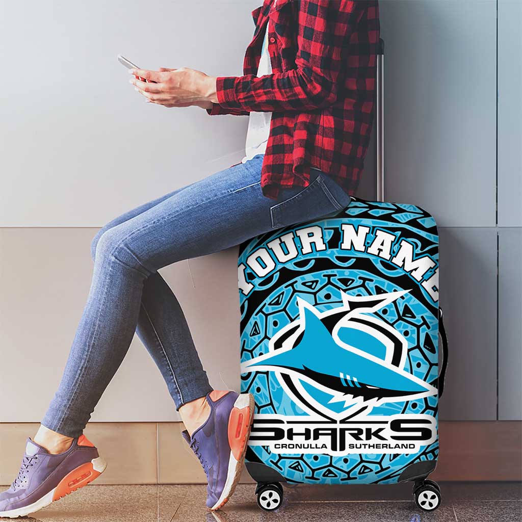 Personalized Cronulla Sutherland Sharks Luggage Cover Polynesian Tribal Chest and Sleeve Tattoo