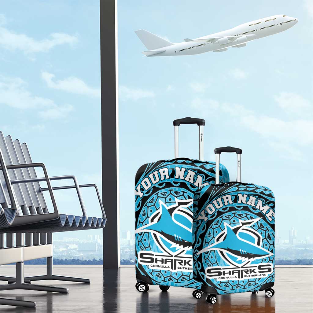 Personalized Cronulla Sutherland Sharks Luggage Cover Polynesian Tribal Chest and Sleeve Tattoo