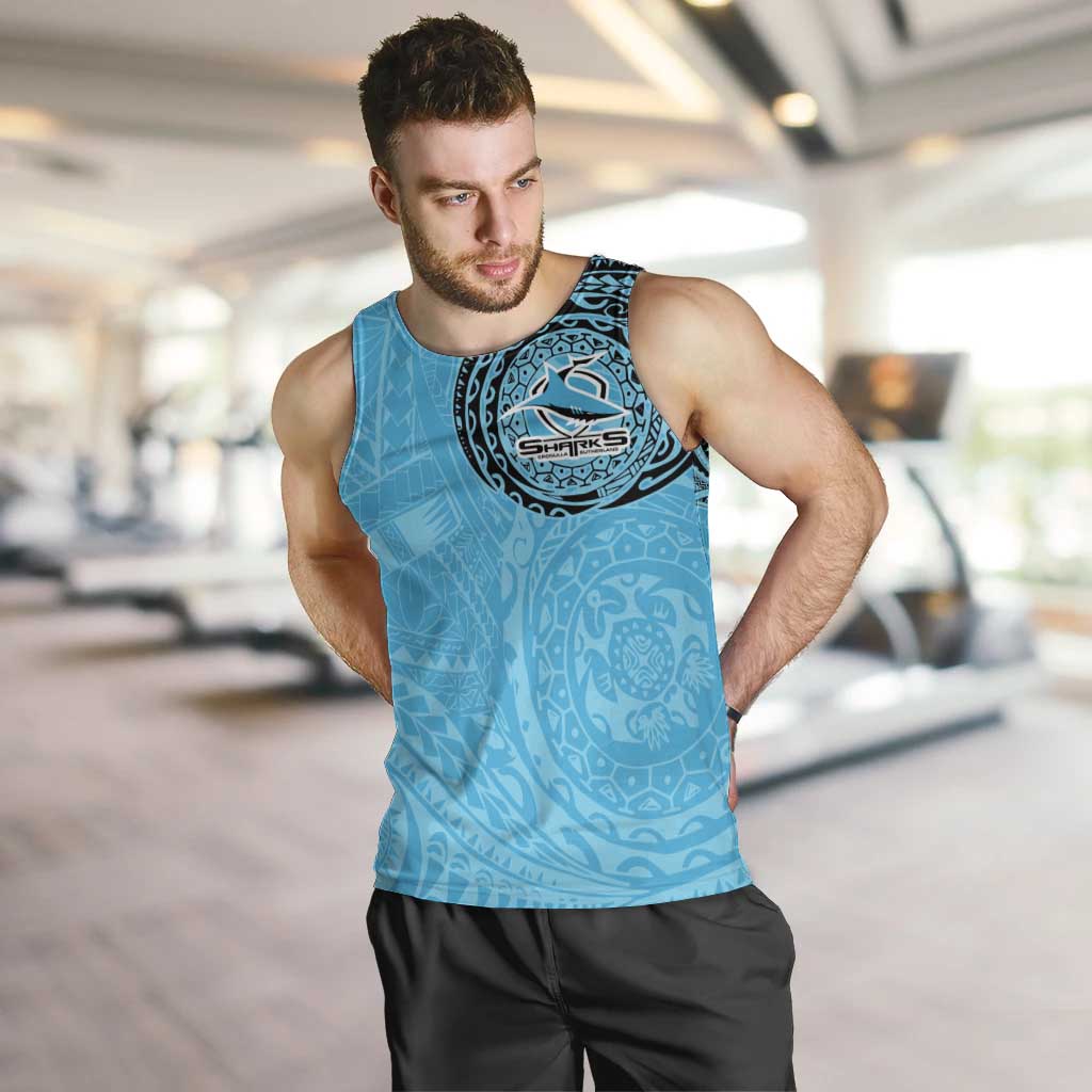 Personalized Cronulla Sutherland Sharks Men Tank Top Polynesian Tribal Chest and Sleeve Tattoo