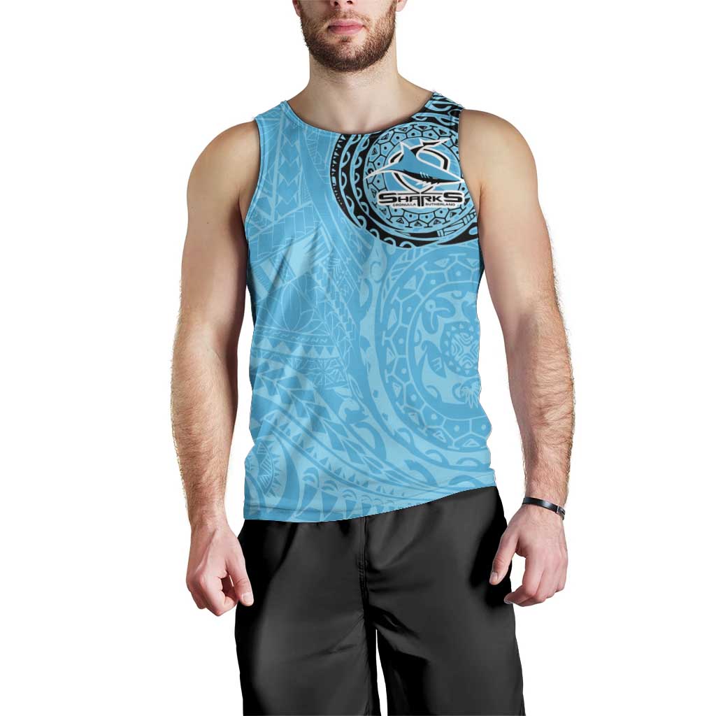 Personalized Cronulla Sutherland Sharks Men Tank Top Polynesian Tribal Chest and Sleeve Tattoo