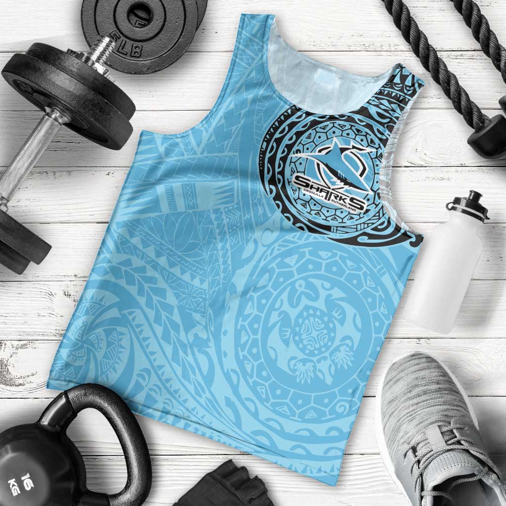 Personalized Cronulla Sutherland Sharks Men Tank Top Polynesian Tribal Chest and Sleeve Tattoo