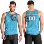 Personalized Cronulla Sutherland Sharks Men Tank Top Polynesian Tribal Chest and Sleeve Tattoo